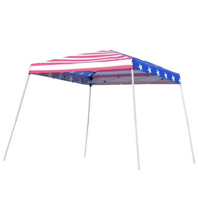  Outsunny 10' X 10' Pop Up Canopy Event Tent With American Flag Roof, Slanted Legs, Easy Height Adjustable For Wedding Party For Patio Backyard Garden