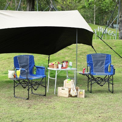  2PCS Portable Folding Camping Chair,Directors Chairs With Side Table,Drink Holder,Durable Armrests