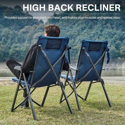  EVER ADVANCED Folding Padded Camping Chair 4 Positon Adjustable Recliner With High Back Support Portable For Adults, 300lbs Weight Capacity
