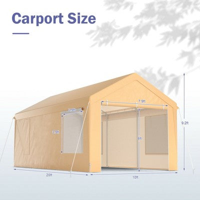  Costway 10x20 Ft Heavy-Duty Steel Carport Car Canopy Shelter Sidewalls Tent Garage