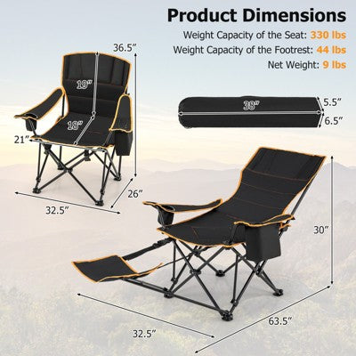  Tangkula Portable Folding Camping Chair 2-in-1 Reclining Camping Chair With Removable Footrest 2-Position Adjustable Backrest Cup Holder