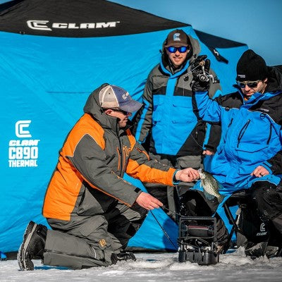  CLAM Pop-Up Ice Fishing Angler Hub Shelter Tent With Anchor Straps And Carrying Bag