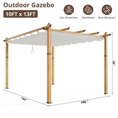  Outdoor Retractable Pergola, Aluminum Pergolas With Retractable Sun Shade Canopy For Patios, Gardens, Decks, Backyard