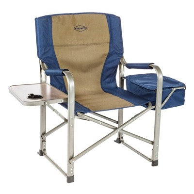  Kamp-Rite Portable Folding Director's Chair With Cooler, Side Table & Cup Holder For Camping, Tailgating, And Sports, 350 LB Capacity