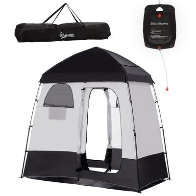  Outsunny Shower Tent, Pop Up Privacy Shelter For Camping, Dressing Changing Room W/ 2 Rooms, Shower Bag, Floor And Carrying Bag