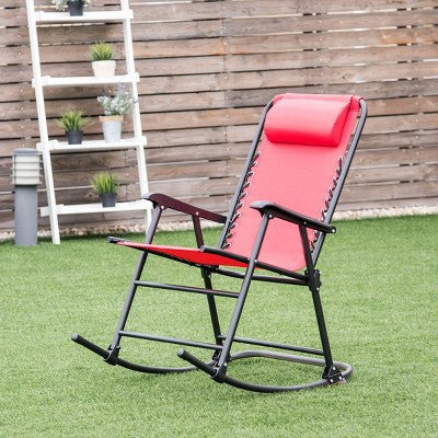  Costway Folding Zero Gravity Rocking Chair Rocker Porch Outdoor Patio Headrest Red