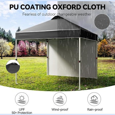  Acekool 10x10 Pop Up Canopy With Side Wall, Portable Sun Shelter With Wheeled Bag, Stakes, Ropes & Weight Bags For Outdoor Events, White