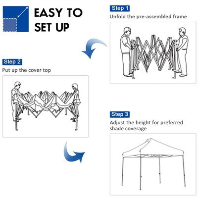  Costway 10' X 10' Portable Pop Up Canopy Event Party Tent Adjustable W/Roller Bag White/Blue/Grey