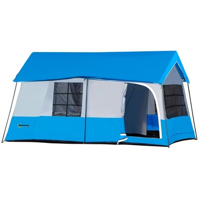  Outsunny 8-10 Man Camping Tent With Weatherproof Rain Cover, Double Layer Backpacking Family Shelter With Mesh Windows, Zipper Door, Portable Carry Bag For Hiking