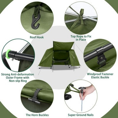  FURNIinspire Camping Tents Heightened Folding Outdoor Camping Tent With Adjustable Leg Claws, Water Proof, UV Protection, Green, 33"*94"*50"