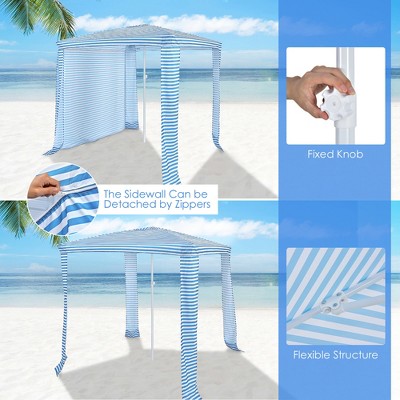  Costway 6.6' X 6.6' Foldable Beach Cabana Easy-Setup Beach Canopy W/ Carry Bag Navy\Blue