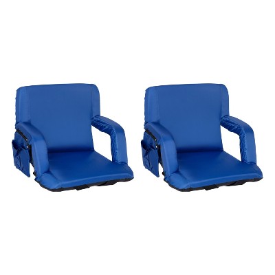  Emma And Oliver Set Of 2 Portable Stadium Chairs With Armrests, Reclining Padded Back & Seat, Lightweight Metal Frame & Backpack Straps, Storage Pockets