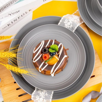  Itopfox 48-Piece Grey Wheat Straw Dinnerware Set Unbreakable Plates, Bowls, And Cups For 12, Dishwasher Safe, Perfect For Camping, BBQs & Gatherings