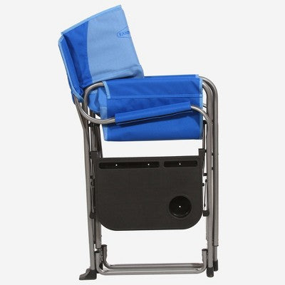  Kamp-Rite Director Portable Lounge Arm Chair Outdoor Furniture Folding Sports Chair With Side Table And Cup Holder, Blue (2 Pack)