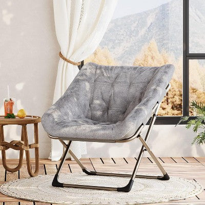  Comfy Chair For Adults, Foldable Living Room Chairs, Soft Faux Fur Folding Lounge For Bedroom Living Room Dorm Rooms