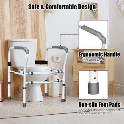  Toilet Safety Frame, Stand Alone Toilet Safety Rail W/ Adjustable Height & Width