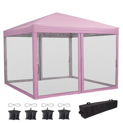  10 X 10 FT Pop Up Canopy, Party Tent With Mosquito Netting, Height Adjustable Instant Sun Shade, For Parties, Camping, Events