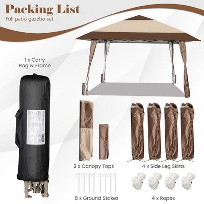  Costway 13'x13' Patio Pop-Up Gazebo Canopy Tent Portable Instant Sun Shelter Coffee