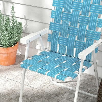  Sevobal Outdoor Portable Chairs 2PCS Folding Strap Chair Set With Armrests And Steel Frame For Patio And Garden, Blue, 22.5"*22.5"*37"