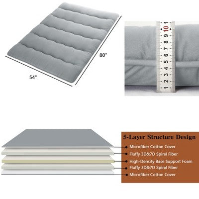  Full Size Japanese Futon Mattress - Foldable Floor Sleeping Pad For Adults, Tatami Mat, Camping Mattress Pad, Wave Grey Design