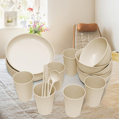  Itopfox Wheat Straw Dinnerware Sets - 42 Piece Unbreakable Plates, Bowls, Cups & Utensils For 6, Lightweight & Durable, Dishwasher & Microwave Safe