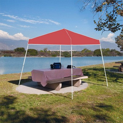  Z-Shade Angled Leg Canopy Tent With Push Button Locking System And 4 Pack Of 5 Pound Plastic Concrete Filled Leg Weight Plates, Red