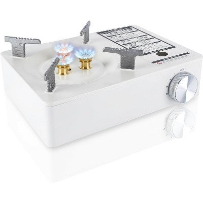  McKay Camping Stove With Carry Case - 11,942 BTU Butane Burner For Hiking & Outdoor Cooking, White