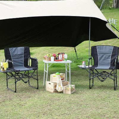  2 Pack Oversized Director's Camping Chairs, Heavy-Duty Folding With Side Table & Storage Pouch, 330 Lb Capacity, Beach, Picnic, Tailgating
