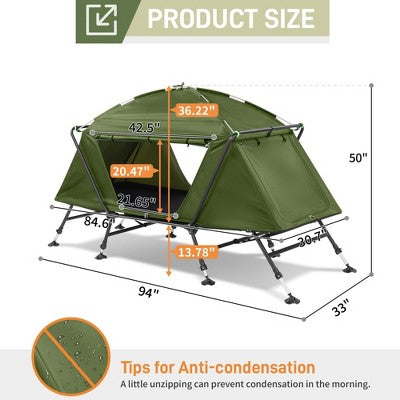  FURNIinspire Camping Tents Heightened Folding Outdoor Camping Tent With Adjustable Leg Claws, Water Proof, UV Protection, Green, 33"*94"*50"