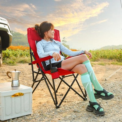  Sevobal Outdoor Portable Chairs High Back Lawn Chair With Cup Holder And Collapsible Design For Backyard Garden Patio, Red, 9.06"*6.69"*36.22"