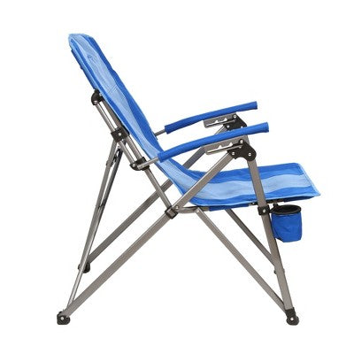  Kamp-Rite Folding Reclining Camping Chair With 3 Positions, Cup Holder, And Bag For Camping, Tailgating, And Sports, 325 LB Capacity, 2 Tone Blue