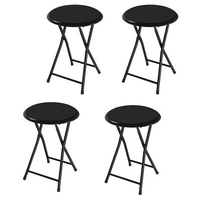  Trademark Home Heavy-Duty 24-Inch Folding Stools With Padded Seats, Black, Set Of 4