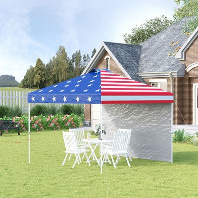  Outsunny 10' X 10' Pop Up Canopy Tent With 1 Sidewall, Carry Bag, Adjustable Height, Instant Shelter Tent For Backyard, Garden, And Patio