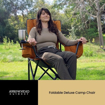  Arrowhead Outdoor Portable Folding Camping Quad Chair W/ 6-Can Cooler, Heavy-Duty Carrying Bag, Supports Up To 450lbs (Workwear Tan)