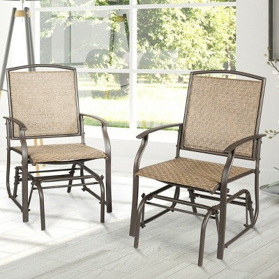  Costway 2PCS Patio Swing Single Glider Chair Rocking Seating Steel Frame Garden Brown