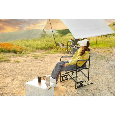  PAGED Camping Chairs With Solid Armrests And Drink Holder,Outdoor Portable Chairs With Comfortable Backrest,Folding Rocking Chair For Lawn