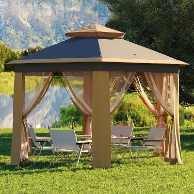  Garvee 13x13FT Pop Up Gazebo Screen Tent, Hexagonal Instant Gazebo Tent With Mosquito Netting Outdoor Canopy,6 Sided Sun Shelter