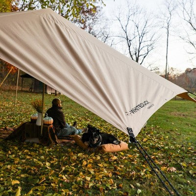  WHITE DUCK Sunshade Tarp – DYNATEK Canvas Outdoor Shelter With Poles, Ropes & Carry Bag – Water-Repellent, Weatherproof Shade Cover