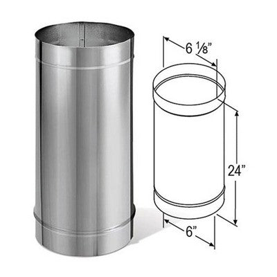  DuraVent DuraBlack 24 X 6 Inches Stainless Steel Single Wall Wood Burning Stove Pipe Connector To Vent Smoke And Exhaust, W/Adjustable Length, Silver