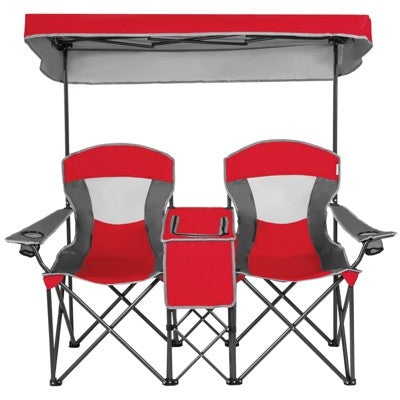  Gymax Double Folding Camping Chairs W/ Carrying Bag Outdoor 2-Seat Picnic Chair W/ Adjustable & Detachable Canopy Portable & Foldable Loveseat