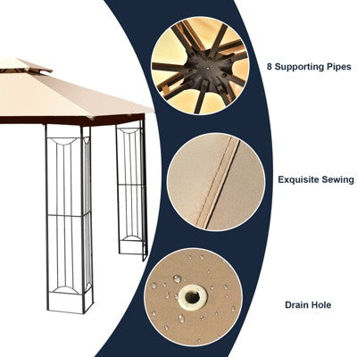  Tangkula 2-Tiers 10'x10' Outdoor Canopy Gazebo Heavy-Duty Steel Frame Party Patio Large Canopy L-Shaped Gazebo Beige/Grey