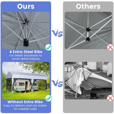  Costway 10x20ft Pop-Up Canopy Party Tent Sidewalls Portable Garage Car Shelter Wheeled
