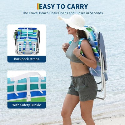  Beach Chair For Adults, Lightweight Portable Lay Flat Folding Beach Chair With 5 Reclining Positions