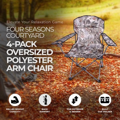  Four Seasons Courtyard Oversized Folding Lounge Chairs Outdoor Patio Portable Seating Furniture Set With Armrests And Cupholders, 4 Pack, Camo