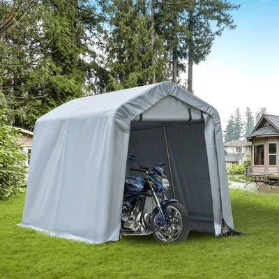  Outsunny 6'x8' Outdoor Storage Shelter With Rollup & Zipper Door, Heavy Duty Carport Shed For Motorcycle Garden Storage, Grey