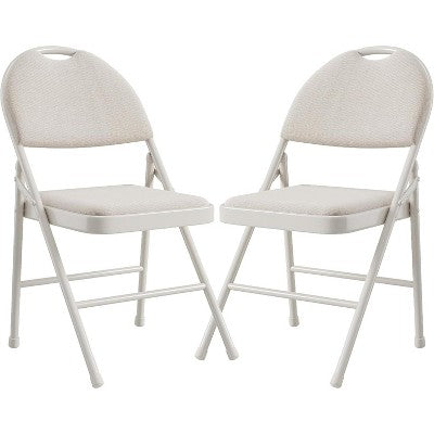  Folding Chairs 2 Pack. Metal Chair With Cushion, Non-Slip Feet Pads, Linen Party Chairs For Indoors And Outdoors Meeting And Dining Room
