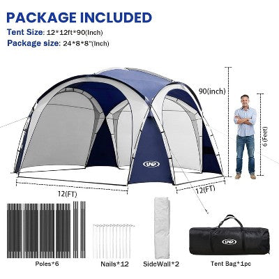  Anybear Easy Beach Tent Pop Up Canopy UPF50+ With Side Wall For Camping 12x12FT