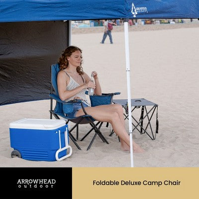  Arrowhead Outdoor Portable Folding Camping Quad Chair W/ 6-Can Cooler, Heavy-Duty Carrying Bag, Supports Up To 450lbs (Ocean Blue)