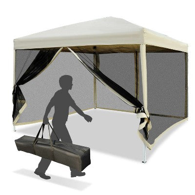  Outsunny 10' X 10' Pop Up Canopy Tent With Breathable Mesh Sidewalls, Easy Height Adjustable, Easy Transport Carrying Bag For Backyard Garden Patio