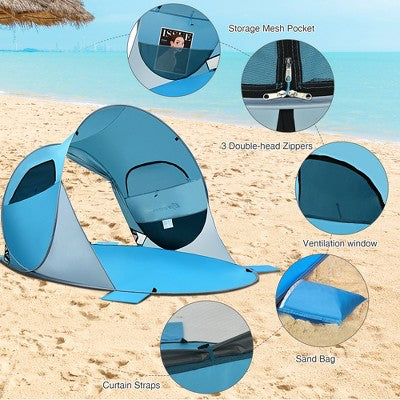  Costway Pop Up Beach Tent Anti-UV UPF 50 Plus Portable Sun Shelter For 3-4 Person